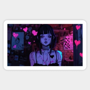 Cyberpunk Girl Pink Hearts Sticker